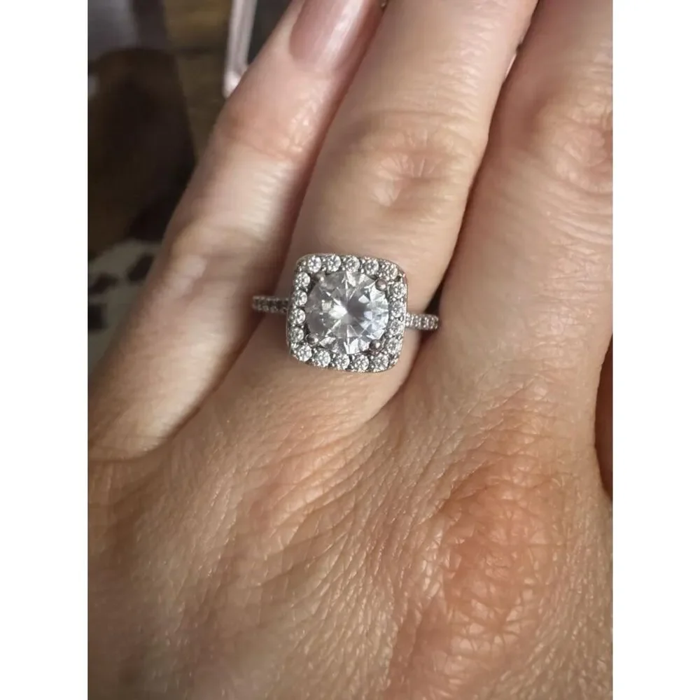 18K White Gold and White Diamond Cubic Zirconia Square Halo Eternity Ring
